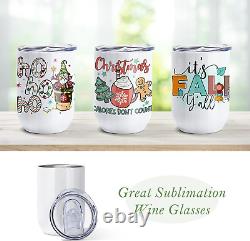 12Oz Sublimation Wine Tumbler Blanks Wine Glasses Set of 12, Stainless Steel Ins