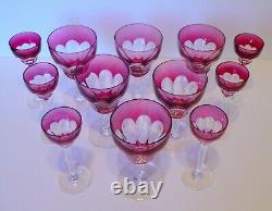 12 (2 sets) Val St. Lambert Cranberry Crystal Wine Cordial Glasses
