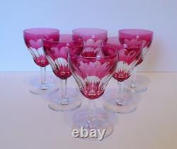 12 (2 sets) Val St. Lambert Cranberry Crystal Wine Cordial Glasses