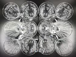 12 Morgantown Mikado Wine Glasses Set Depression Etch Facet Stemware Vintage Lot
