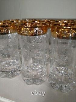 12 Vintage Murano Etched Gilt 24K Gold Band Glasses 5 1/2 Tall-From Italy