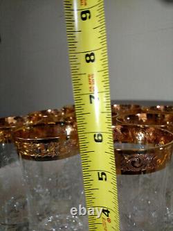 12 Vintage Murano Etched Gilt 24K Gold Band Glasses 5 1/2 Tall-From Italy