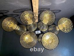 1920's Antique Venetian Murano Gold Fleck Black Rim Wine Glass Goblets Set of 6