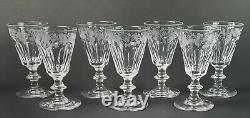 19th Century Early Glass Engraved Grapevines Wine Stems Set of 7