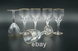 19th Old Baccarat Gold Clear Cut Crystal 6 Wine Glasses H. 5.1/2 France Set