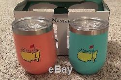 2018 MASTERS Set Of 2 12 OZ WINE GLASSES STEMLESS INSULATED Flag