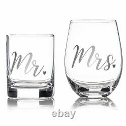 2Pcs His & Her Whisky & Wine Glass Set Stopper Drink Glasses Box Gift Set Scotch