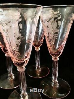 2 Sets of 4 Vintage Tiffin Pink Flanders Wine Goblets 6'