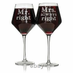 2 x MR & MRS Always Right Red Wine Glasses Contemporary Drinking Glass Set Xmas