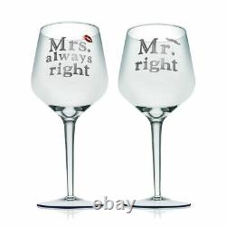 2 x MR & MRS Always Right Red Wine Glasses Contemporary Drinking Glass Set Xmas
