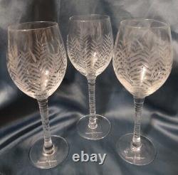 3 set RARE Authentic Tommy Bahama Etched Palm Wine Clear Glasses Goblet Coastal