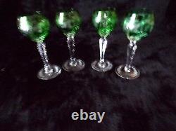 4 Ajka Marsala Cut To Clear Green Cased Crystal Wine Glasses Set Of 4