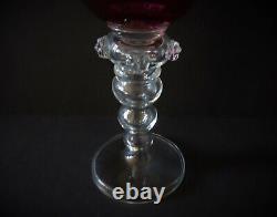 4 Etched Ruby Hock Wine Glasses w Roemer Stems & Prunts 2 Sets Available