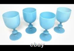 4 Portieux Vallerysthal Blue Opaline Water Goblets Wine Glasses PV France 6.5