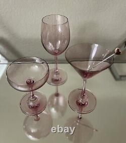4 Sets Nwt Veneto Crystal Pink Wine, Coupe, Martini Glasses/cocktail Picks Bundle