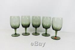 60s Mid Century Modern MCM Set of 5 Gorham Reizart Handblown Wine Glasses Green