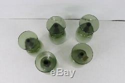 60s Mid Century Modern MCM Set of 5 Gorham Reizart Handblown Wine Glasses Green