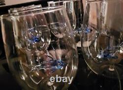 6- 3D Stemless Shark Wine Glass -Art Glass Handmade Crystal Blue Shark By TwoCo