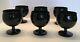 6 BLOCK Crystal CAPERS (Portugal) Set 6 in BLACK 4 1/2 Water/Wine Goblet Rare