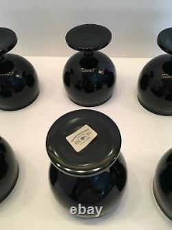 6 BLOCK Crystal CAPERS (Portugal) Set 6 in BLACK 4 1/2 Water/Wine Goblet Rare