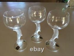 6 Bayel Cristall Crystal France Frosted Dolphin stem Wine Glass Set of 6