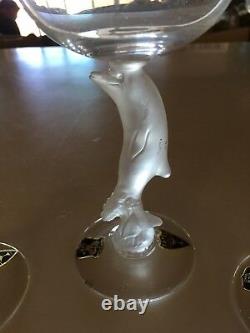 6 Bayel Cristall Crystal France Frosted Dolphin stem Wine Glass Set of 6