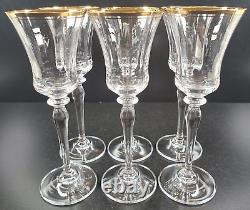 6 Mikasa Jamestown Clear Gold Trim Wine Glasses Set Elegant Hand Blown Stemware