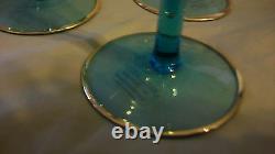 6 PIECE SET, VINTAGE HUNGARIAN HAND BLOWN BLUE CRYSTAL WINE GLASSES 6.5 Tall