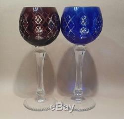 6 Vintage German Cyrstal Hock Wine Glasses Cut to Clear 60's Multi Colour Set