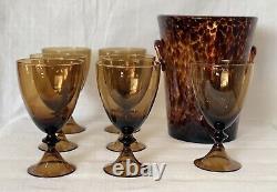 7 Diane von Fürstenberg DVF designed hand blown amber colored wine glasses