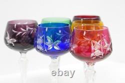 8 LAUSITZER CUT TO CLEAR GLASS/CRYSTAL WINE HOCK/GOBLETS Set of 6 Multi Color