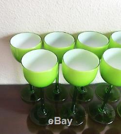 9 Pc Set Carlo Moretti Cased Lime Green Tall Wine Glasses, 1960s Murano Italy