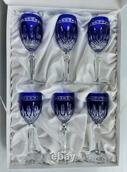 AJKA CRYSTAL CLARENDON WATERFORD DESIGN Cobalt Cordials goblet set with gift box
