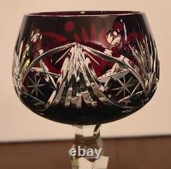 AJKA Crystal Marsala Multi Color Cut To Clear 7.75 Wine Goblet Glasses Set Of 5