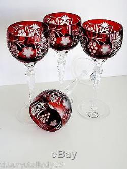 AJKA MARSALA EXCELSIOR RUBY RED CASED CUT TO CLEAR WINE GOBLETS 8 1/2 Set of 4