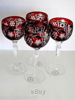 AJKA MARSALA EXCELSIOR RUBY RED CASED CUT TO CLEAR WINE GOBLETS 8 1/2 Set of 4