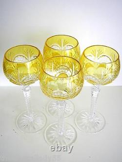 AJKA PEEP CLEANTHE YELLOW GOLD CASED CUT TO CLEAR CRYSTAL WINE GOBLETS Set of 4