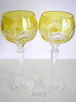 AJKA PEEP CLEANTHE YELLOW GOLD CASED CUT TO CLEAR CRYSTAL WINE GOBLETS Set of 4
