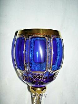 ANTIQUE SET OF 6 MOSER GLASS BLUE CABOCHON WINE GLASSES 1920's