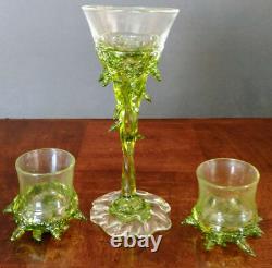ART GLASS Hand Blown Unique Thorn Motif Set 1-Wine Glass & 2 Shots, Nice