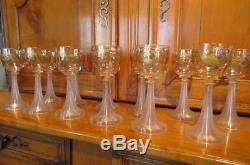 A Set of Twelve Fritz Heckert Bohemian Wine Glasses Decoration by Oskar Jummel