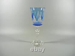 Ajka Azure Blue Cut To Clear Crystal Water / Wine Bock Glass Set Of 4