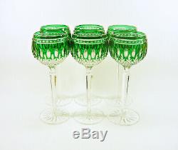 Ajka Clarendon Emerald Green Cased Cut To Clear Crystal Wine Glass Set Of 6