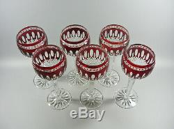 Ajka Clarendon Ruby Red Cased Cut To Clear Crystal Wine Glass Goblets Set Of 6