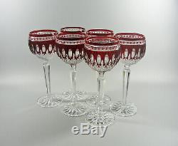 Ajka Clarendon Ruby Red Cased Cut To Clear Crystal Wine Glass Goblets Set Of 6