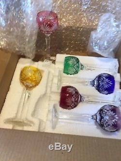 Ajka Crystal Wine Glasses Multi Color Cut to Clear Mint Set of 6 Made in Hungary