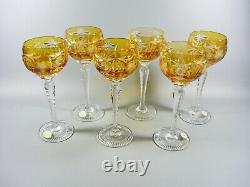 Ajka Marsala Amber Gold Cut To Clear Crystal Wine Bock Glass Set Of 6