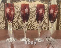 Ajka Marsala Champagne Flutes Crystal in Ruby Red Set of 4