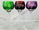 Ajka Marsala Emerald Ruby Amethyst Cut to Clear Crystal Tall Wine Hocks Set of 3