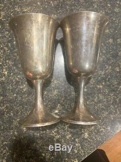 Amazing Quality Set Of 2 Vintage Gorham Sterling Silver Wine Goblets Glasses N/r